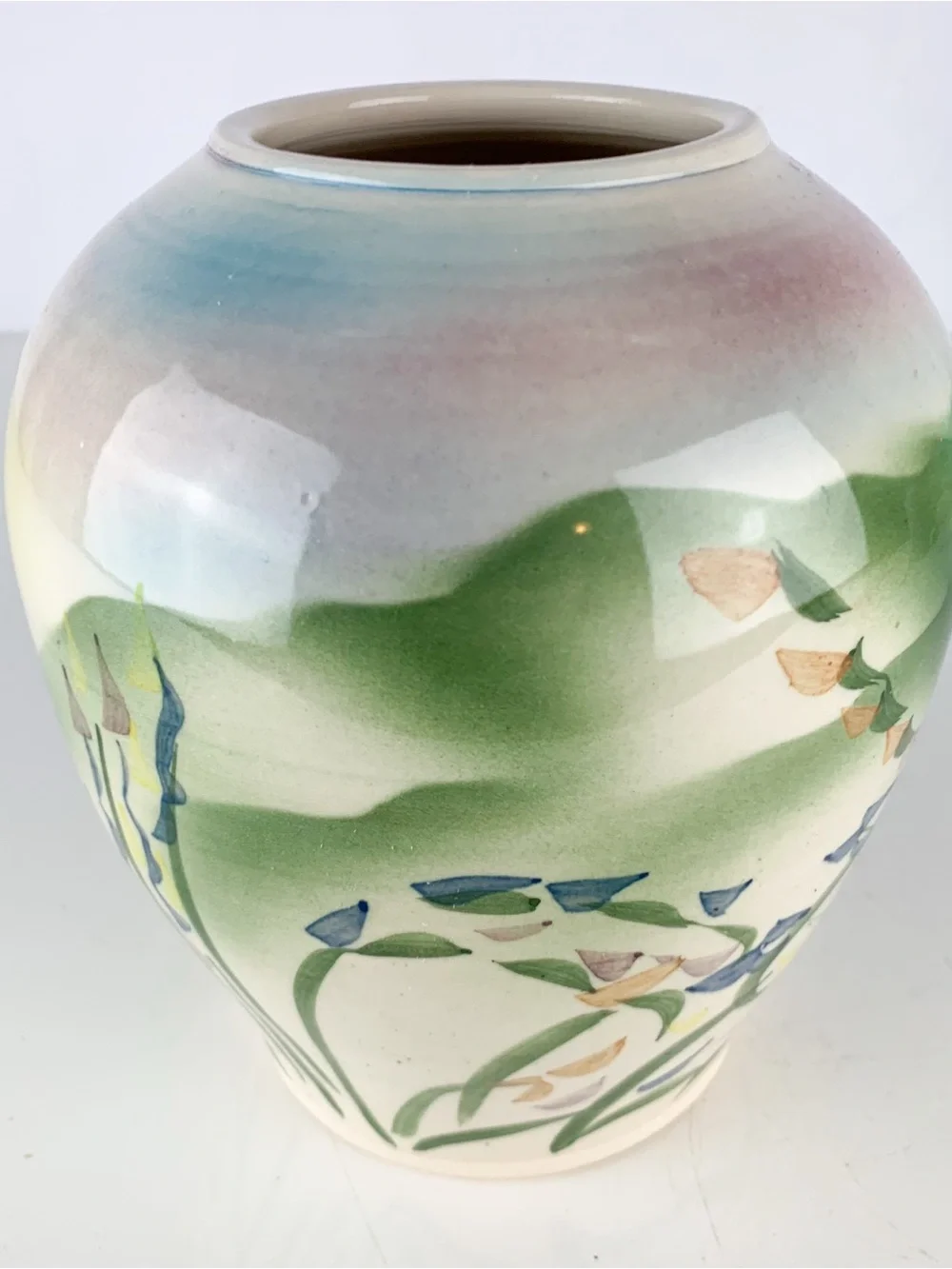 Vintage Ellen Dorros Crandall Signed Studio Pottery Floral Sun Vase Ginger Jar